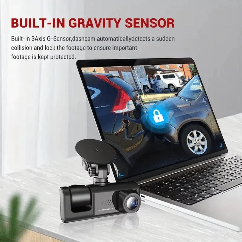 Three-Way DVR Dash Camera – Front, Rear & Interior Car Recorder